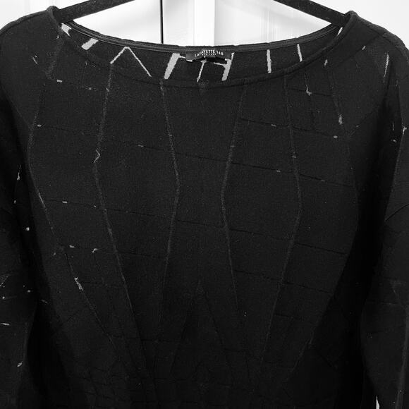 Lafayette 148 Cutout and Faux Leather Trim Sweater - Women Size M - Black - Picture 2 of 6